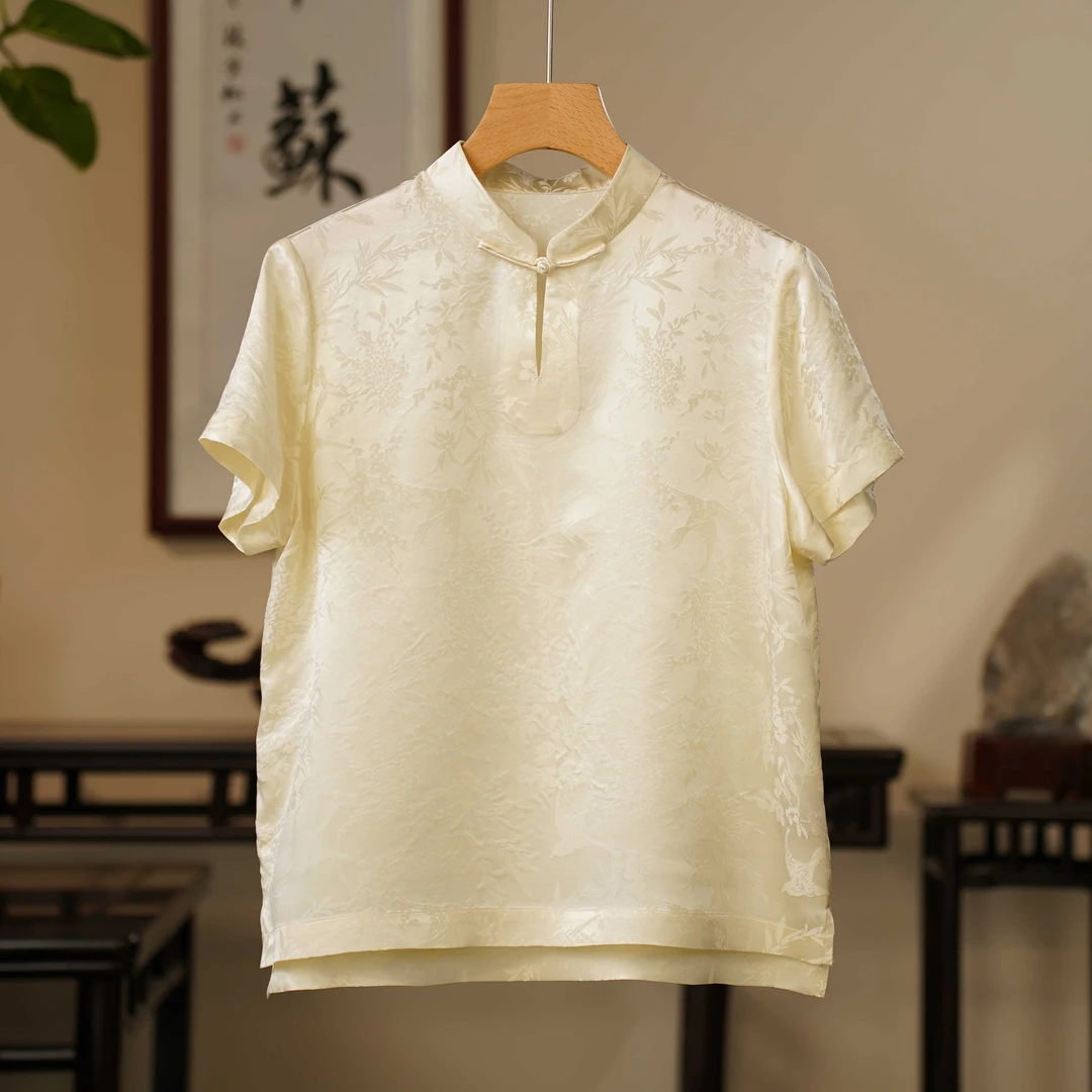 【京华苏艺】桑蚕丝立领女士夏季上衣时尚百搭宽松-68430