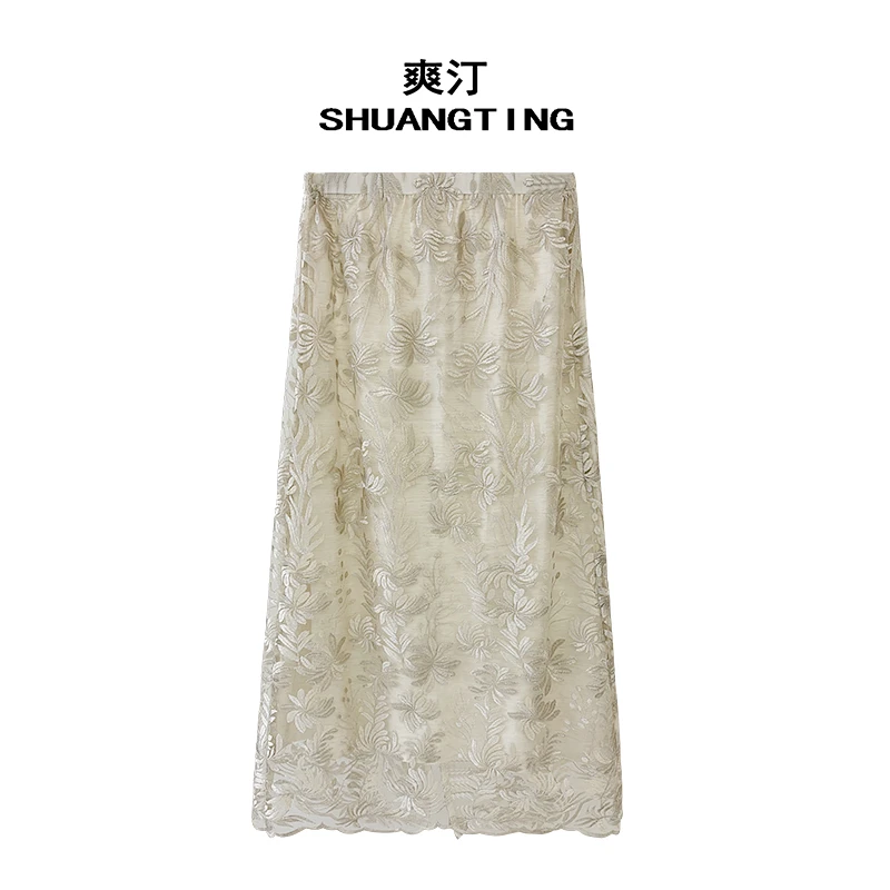 Jokara/丘可儿【清晓】高级法式气质刺绣钩花镂空半身裙春