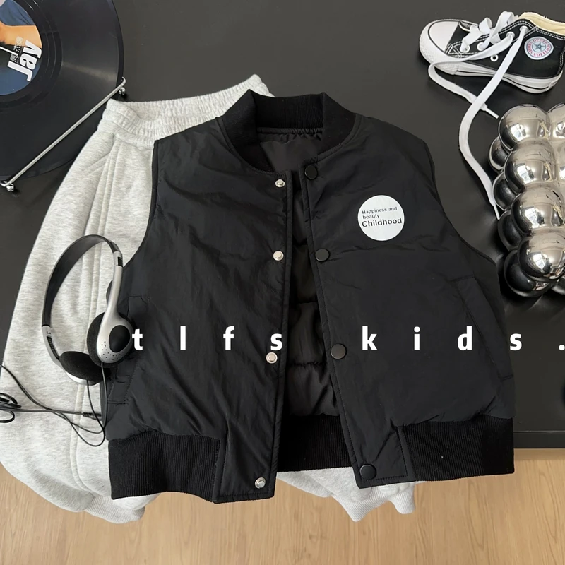 童例「24518黑色简标棉马甲」冬季儿童保暖棉服男童中童棉袄棉百搭