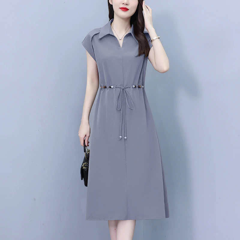 衬衫领连衣裙女2025新款夏宽松气质中年妈妈高级感简约休闲a字裙