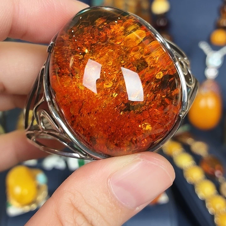 琥珀银S925镶嵌手镯