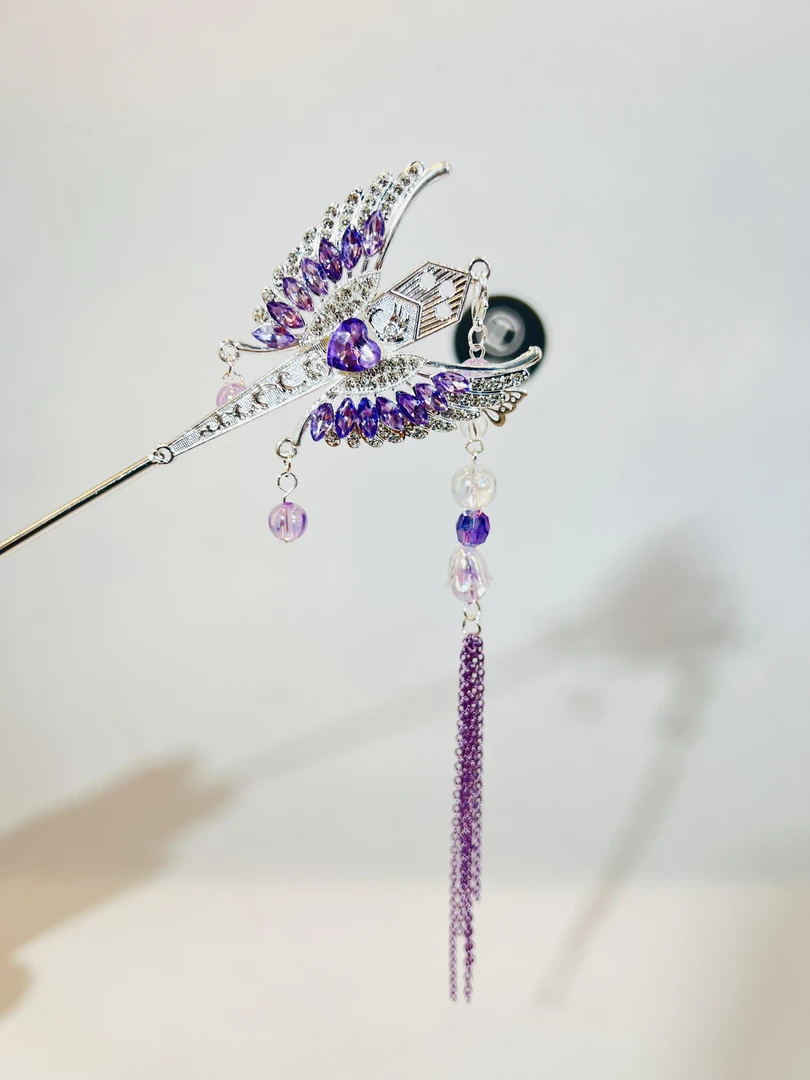 剑簪，原创紫色锆石水晶小众气质新中式发簪发钗（191）