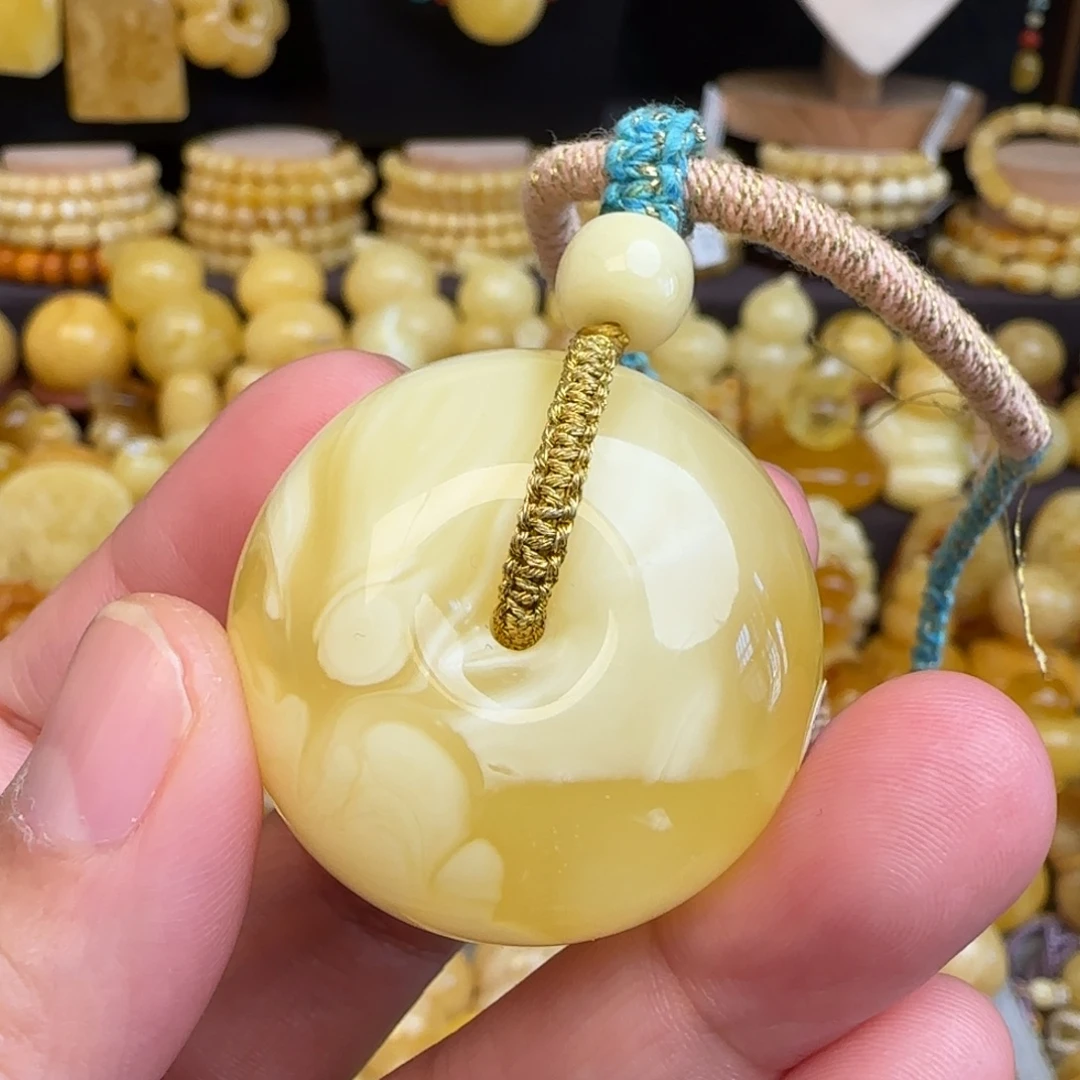 琥珀未镶嵌吊坠(不含链)天然白花蜜蜡平安扣吊坠