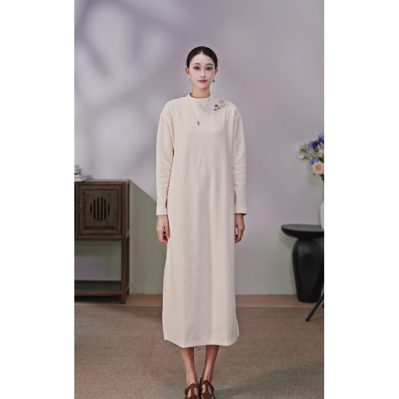 老梁推荐款 手工绣棉质文艺柔软质朴宽松连衣裙 沐清风