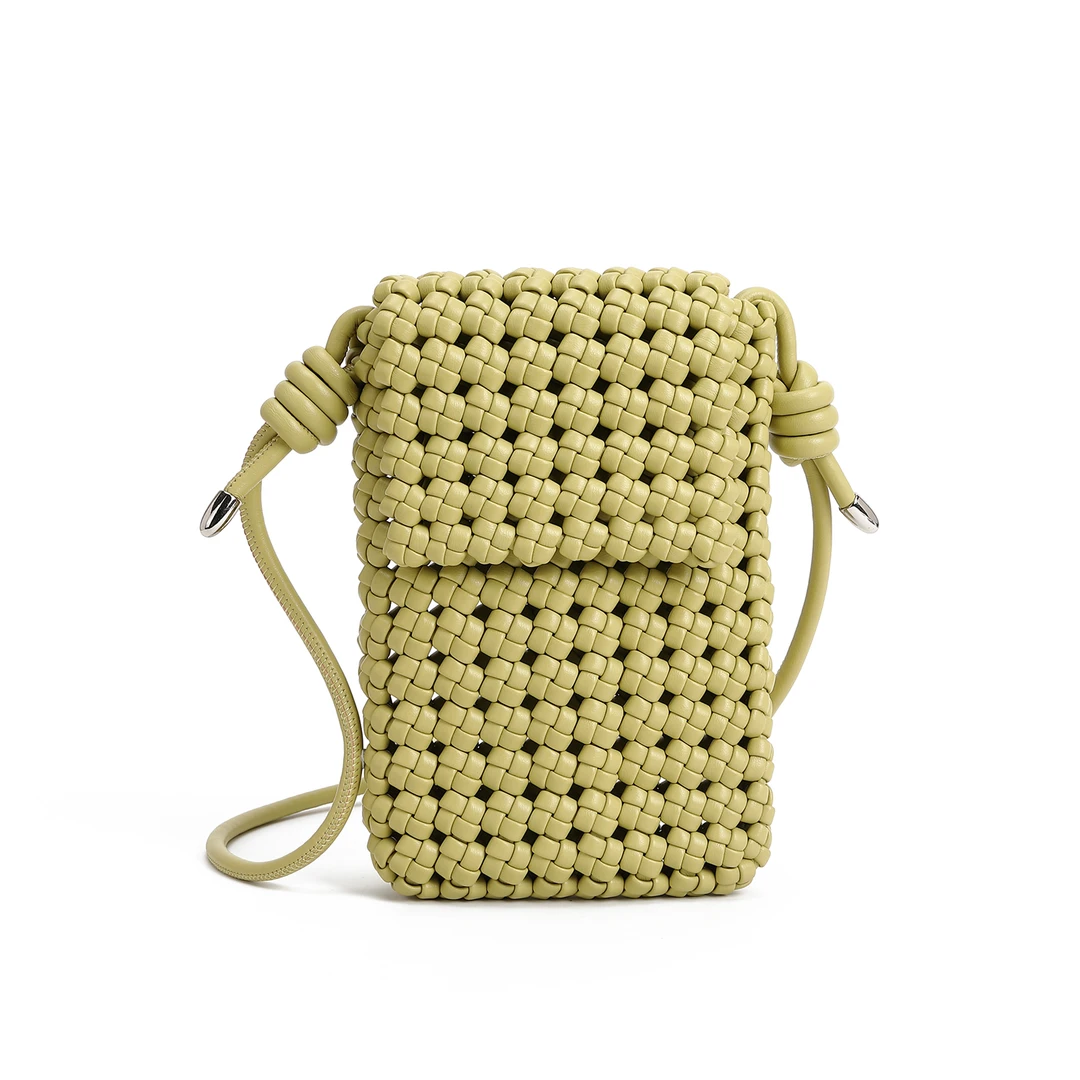 FIMKA新款编织轻奢绿色同心结手机包