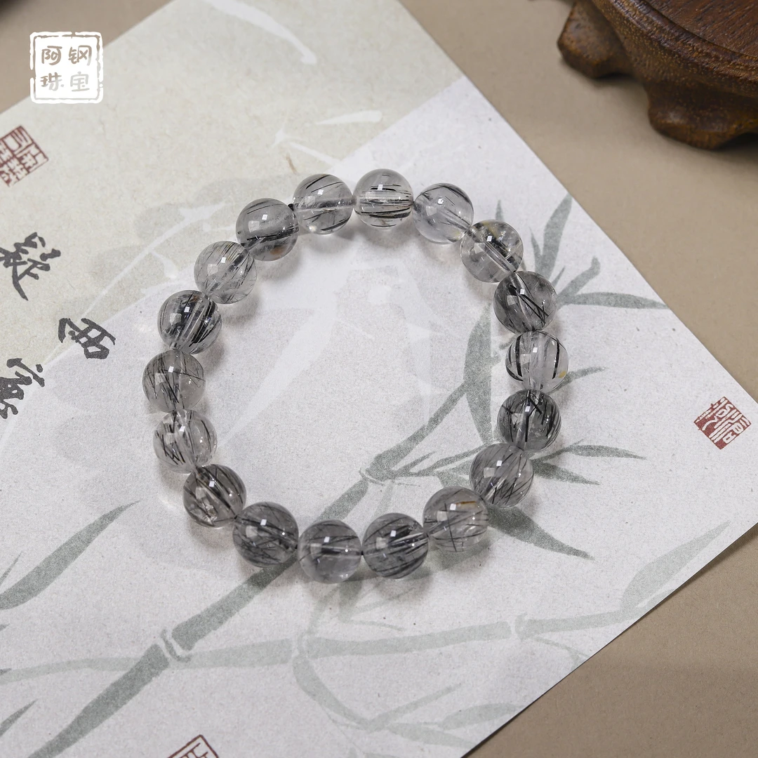 天然黑发晶水晶手串增强气场暗黑风-多样性发其一HF145