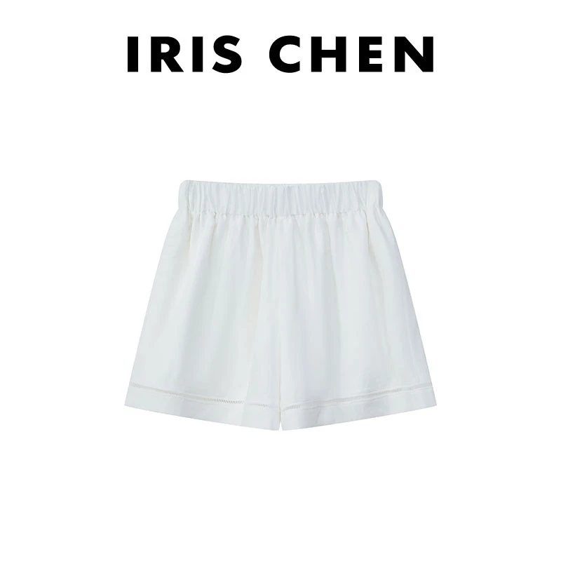 现货IRIS CHEN 亚麻短裤 2025夏款100亚麻松紧腰休闲短裤25DK361