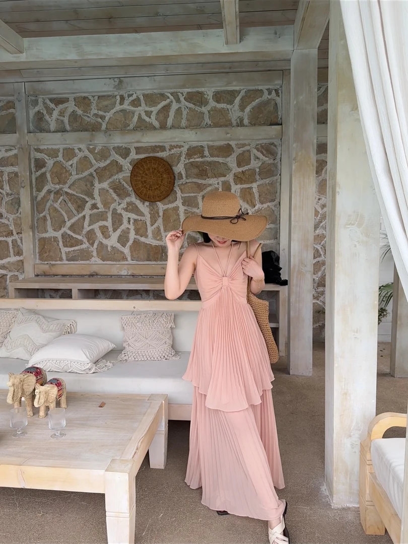 H瞌睡兔定制【清苍-落日黄昏】夏度假气质收腰显瘦吊带连衣裙258930