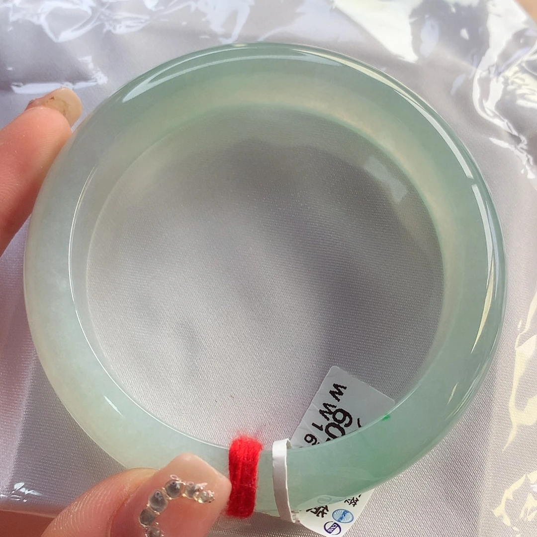 翡翠手镯未镶嵌天然翡翠59-61浅果绿果冻胶