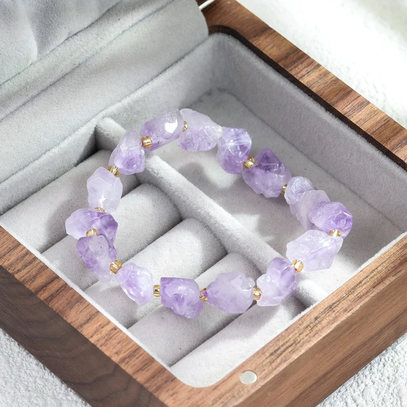 非金属仿水晶手链 简约百搭紫色串珠手工淡雅手链小众手串-轻奢