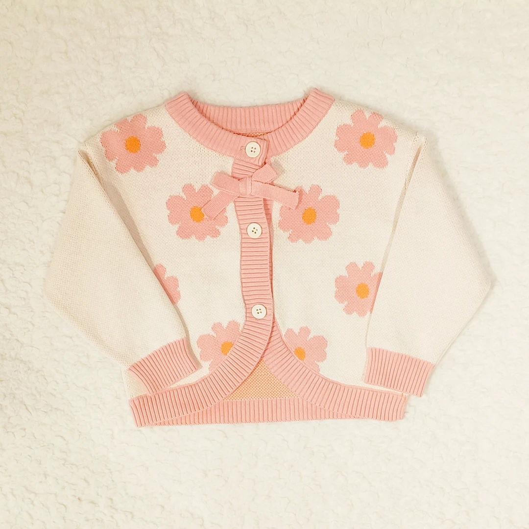儿童针织衫保暖上衣开衫蝴蝶结花朵毛衣K06