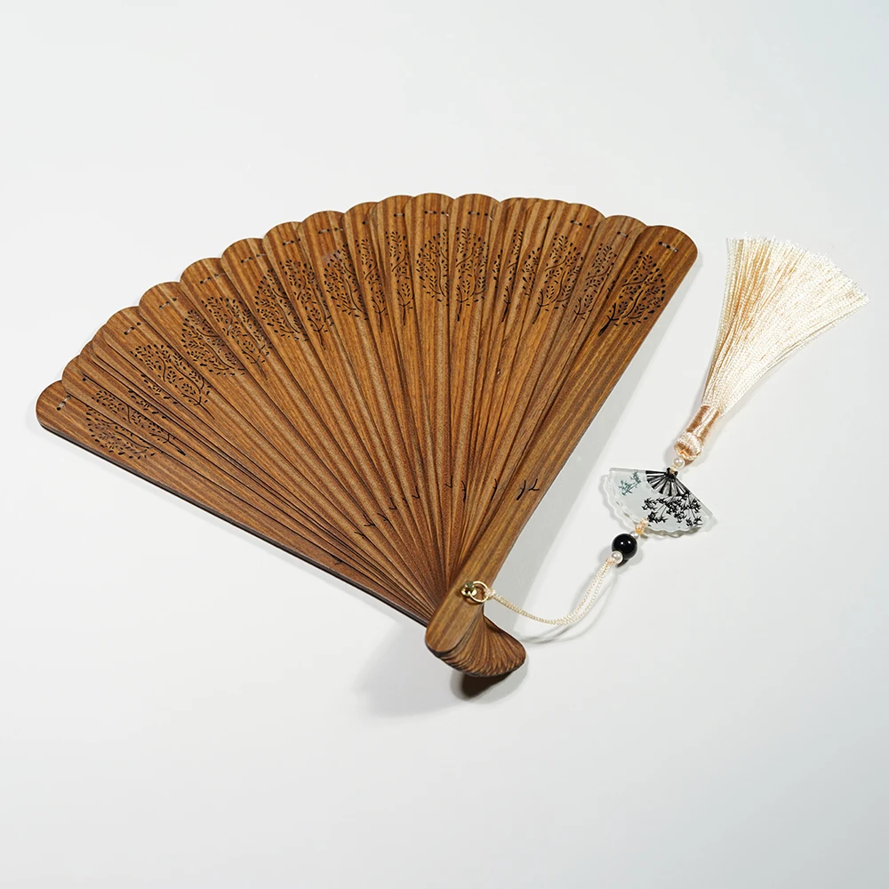 【绿檀扇子】绿檀镂空扇子摆件