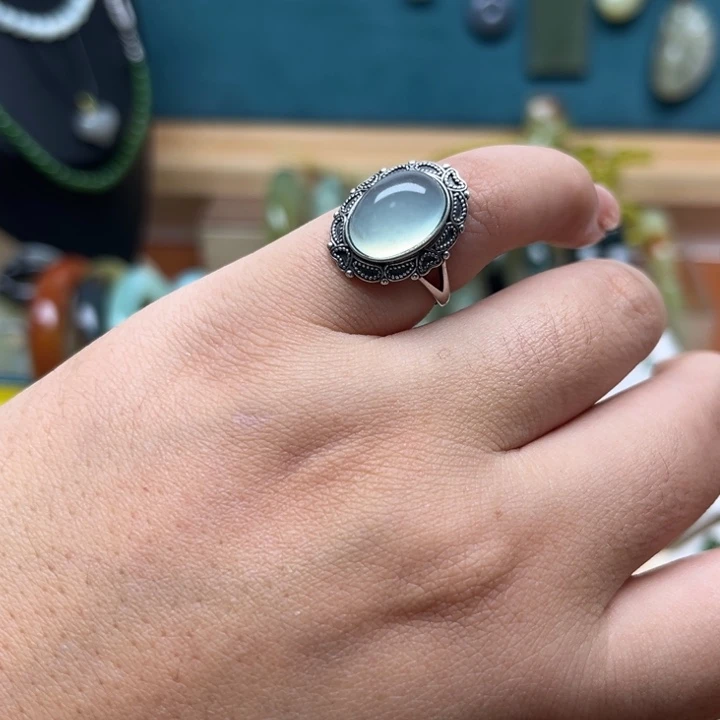 蛇纹石玉银S925镶嵌戒指