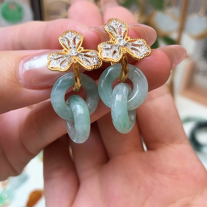 翡翠银S925镶嵌耳饰