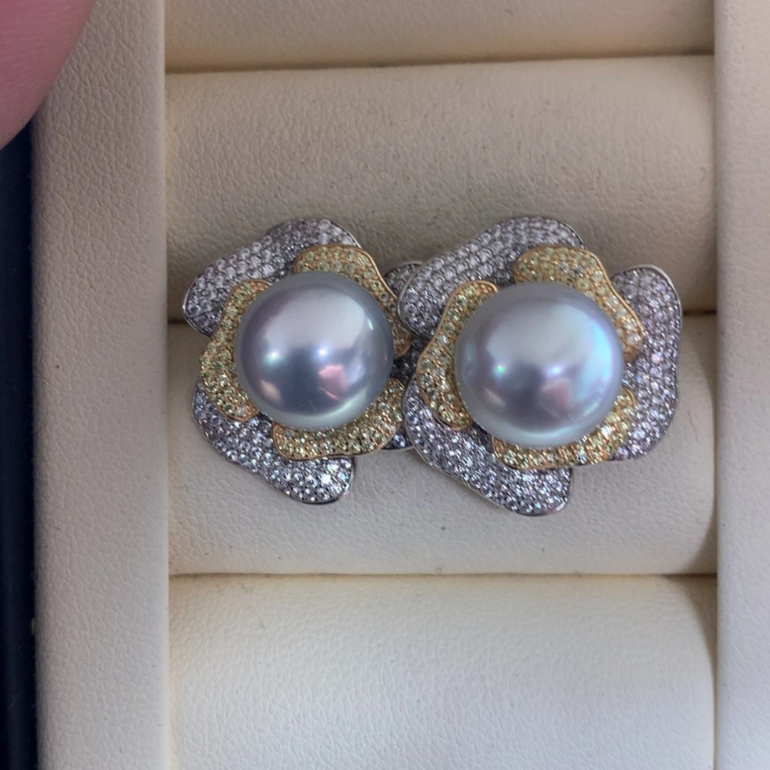 海水珍珠耳饰银S925镶嵌