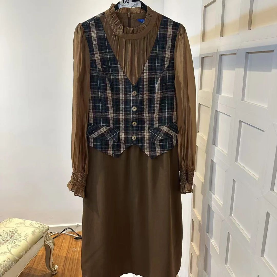 四季长款撞色拼接极简百搭女款长袖连衣裙（A192）（6C51505280）