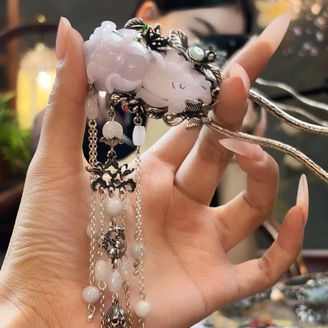 翡翠银S925镶嵌发饰