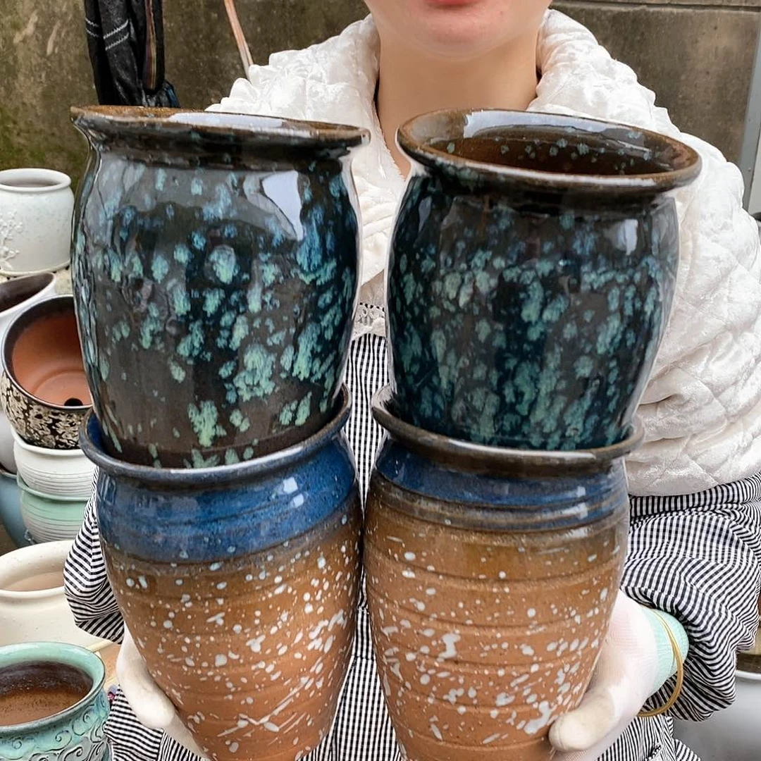 红泥花盆瑕疵口13高18