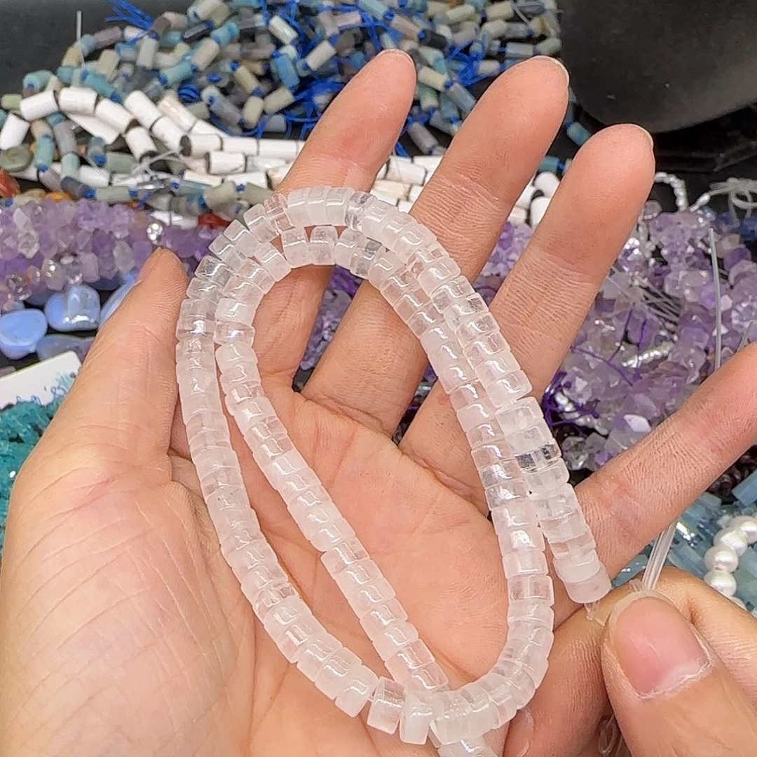 玛瑙/玉髓合金珠宝半成品白水晶6mm剁珠一条