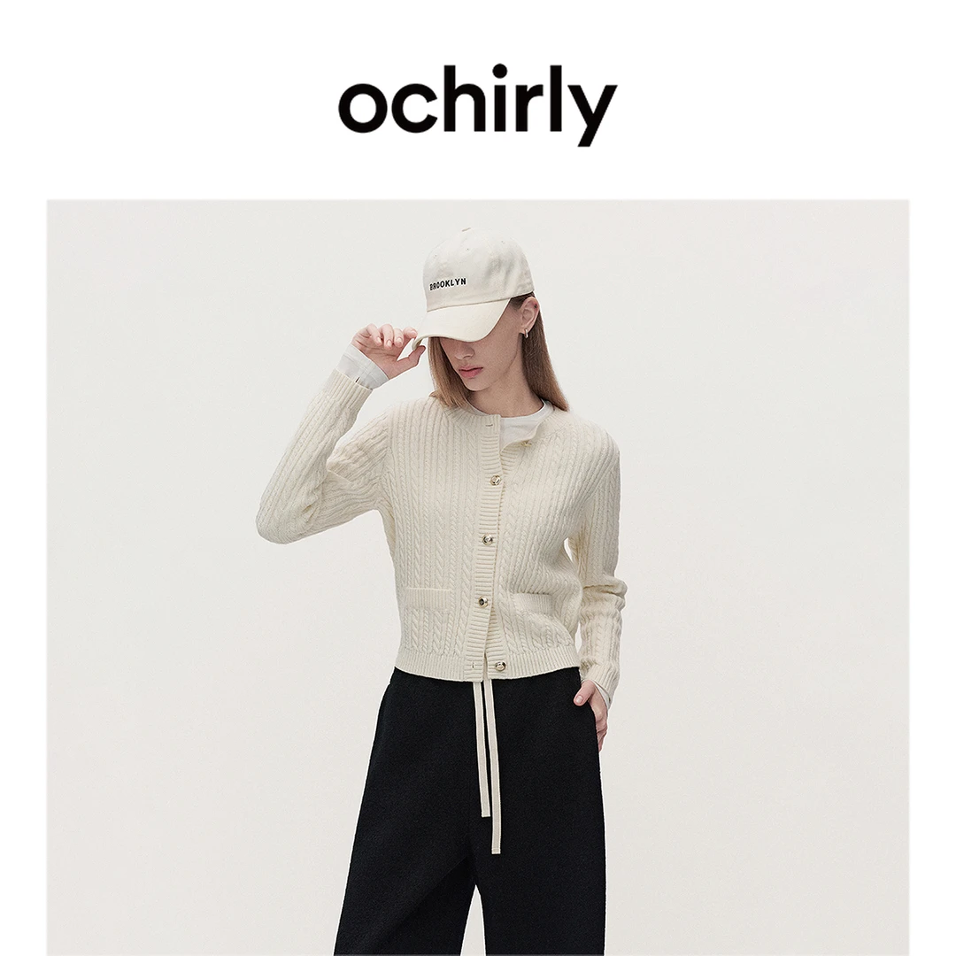 ochirly 进口红外发热绵羊毛针织外套女小香风秋季新品