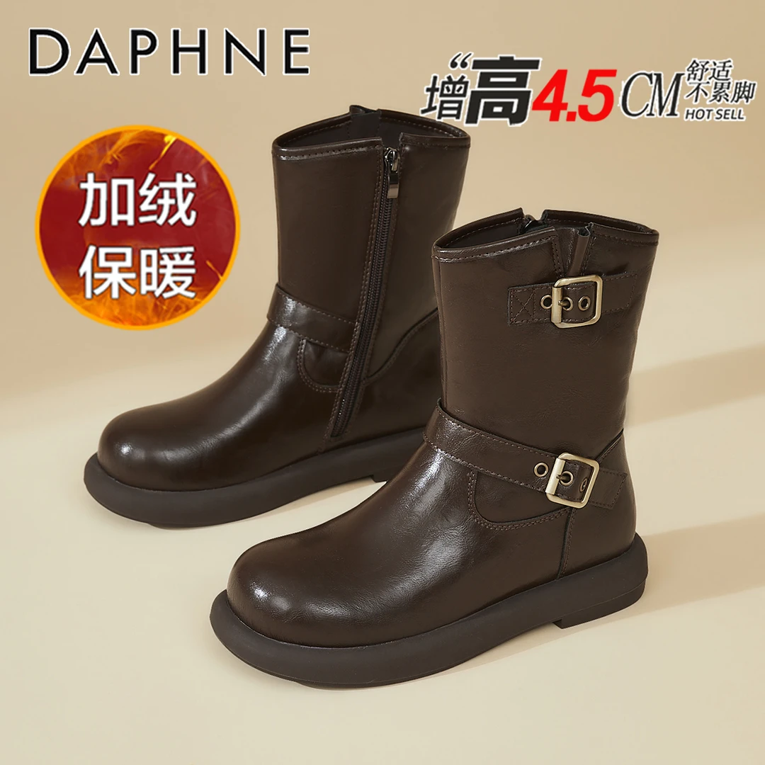达芙妮厚底马丁靴女款2025新款复古西部牛仔靴冬季加绒内增高短靴