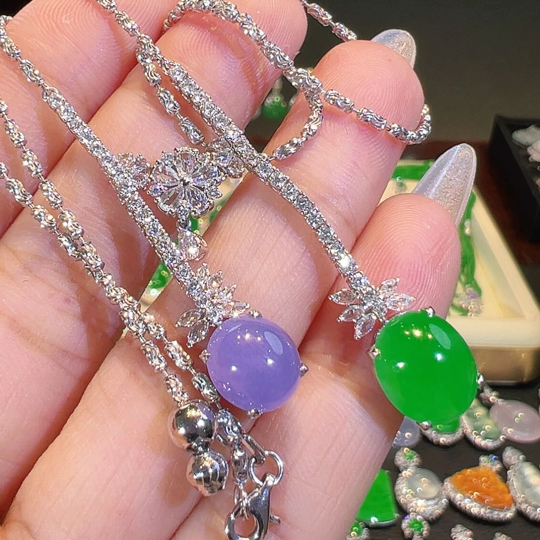 翡翠项链18K金镶嵌翡翠