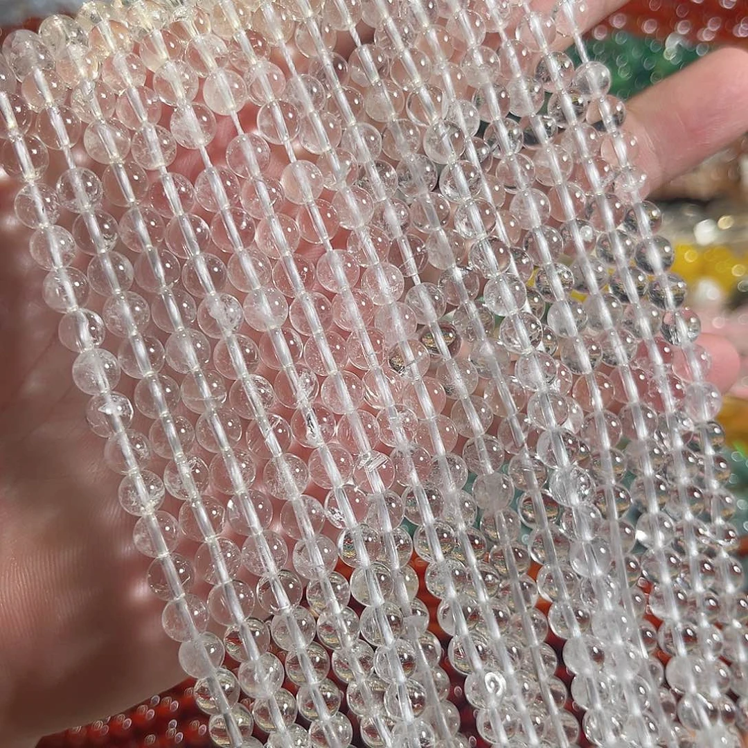 玛瑙/玉髓合金珠宝半成品白水晶一条6mm