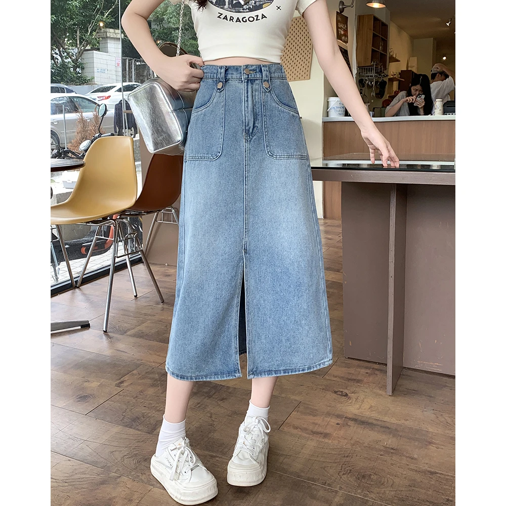 【运费补贴】胖mm大码女夏季开叉牛仔半身裙梨形身材a字包臀裙65458