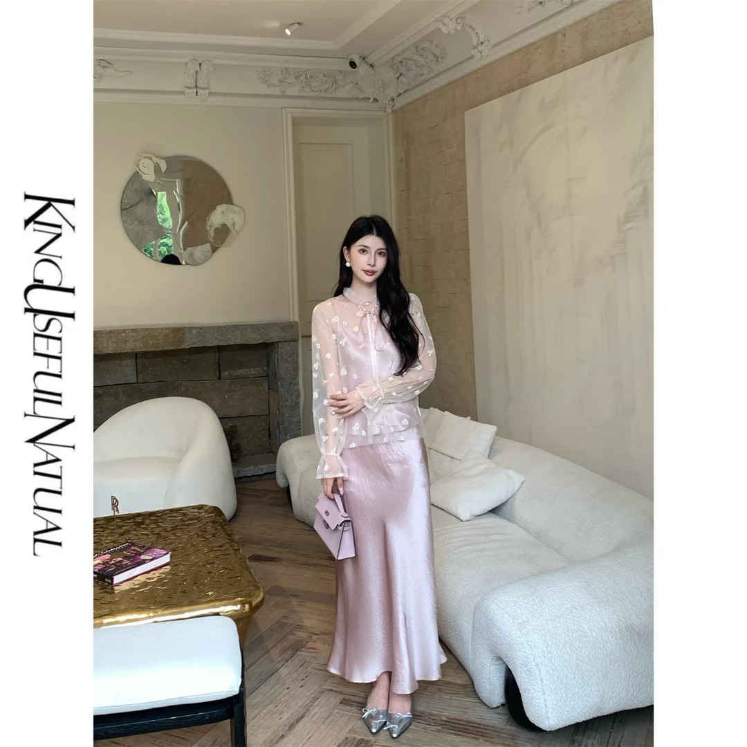 KUN【樱洛】裙型完美 光泽感醋酸抓花压皱自带开叉设计微鱼尾半身裙