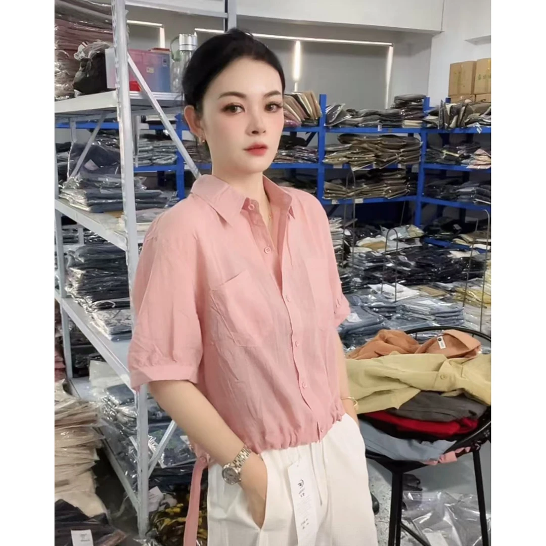 《姚家优麦汇》YH8306夏款衬衫领设计感时尚百搭短袖显瘦上衣款女