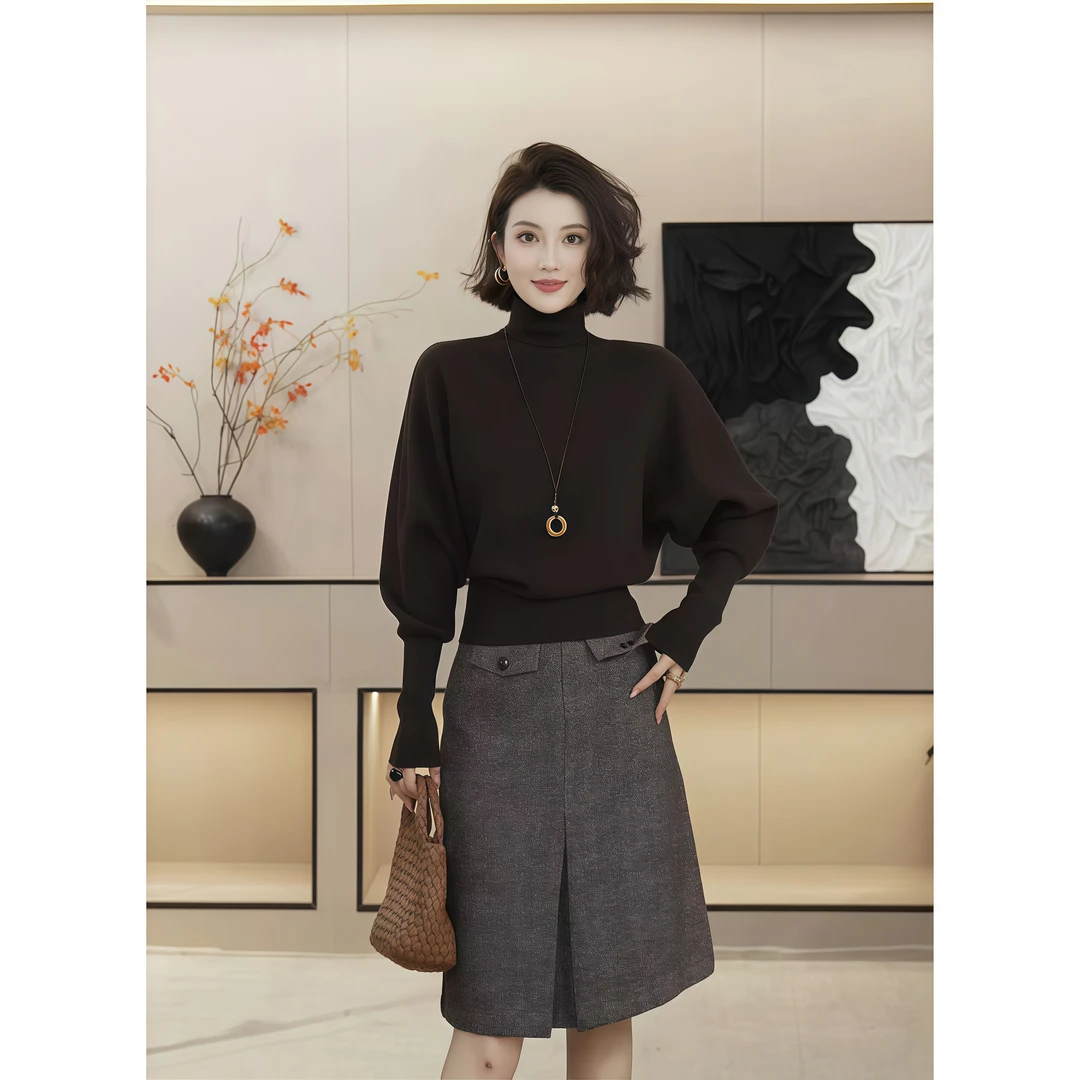 轻职风辣妹气质感高领针织上衣女秋冬修身显瘦休闲百搭巨好看毛衣