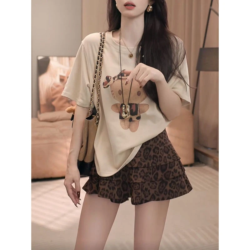 美式复古vintage短袖T恤女夏设计感休闲宽松猫咪bf街头风半袖上衣