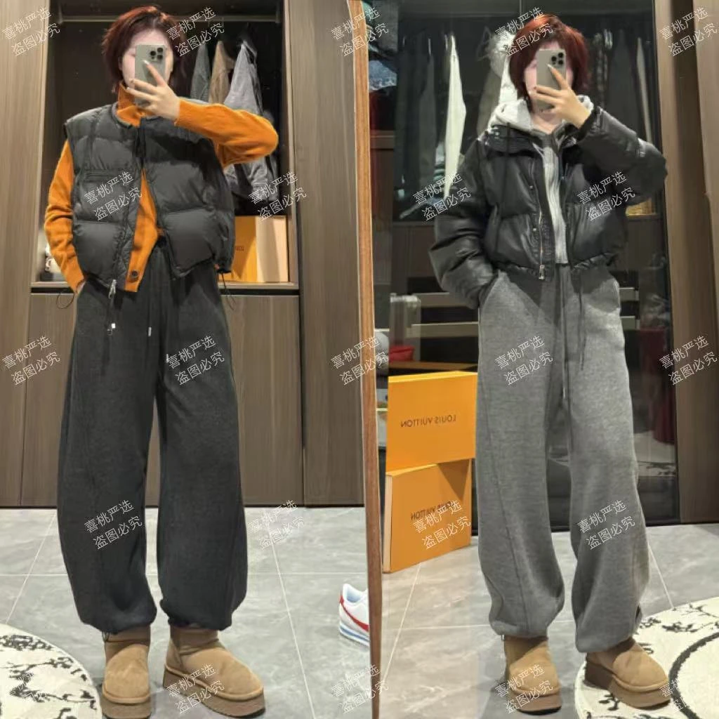 加绒羊毛呢阔腿裤女2025秋冬季新款休闲加厚慵懒香蕉卫裤子YY