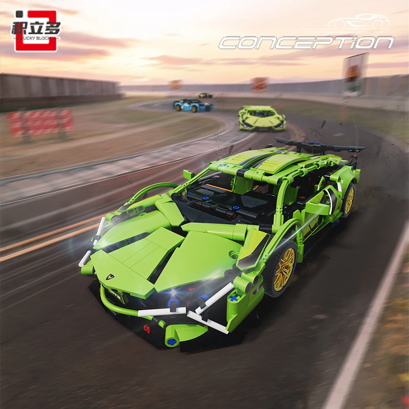 Lucky Block/积立多积木车兰博基尼跑车680颗粒模型男孩赛车1:14