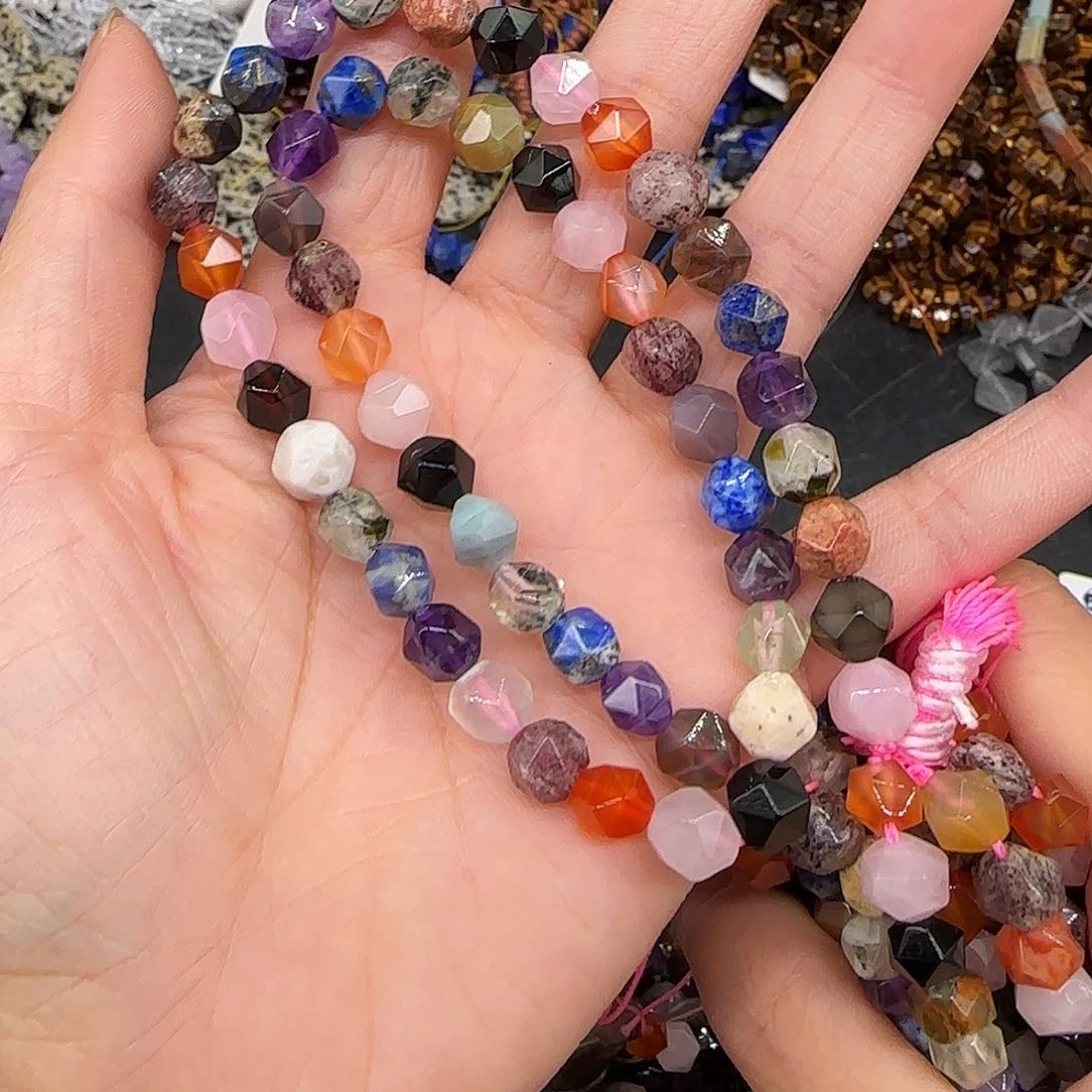 玛瑙/玉髓合金珠宝半成品多宝6mm切面一条