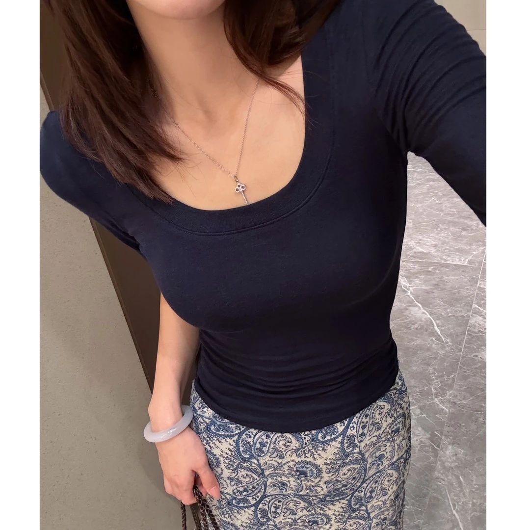 2026夏季修身型百搭U型领纯色圆领中袖T恤显瘦夏季凉感T恤