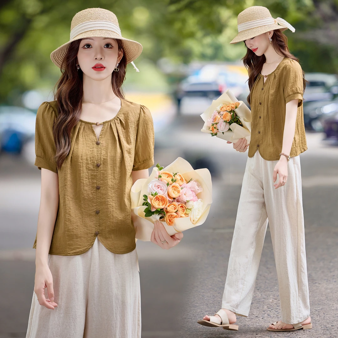 复古两件套装2025显瘦洋气气质休闲套装薄款夏季百搭减龄法式