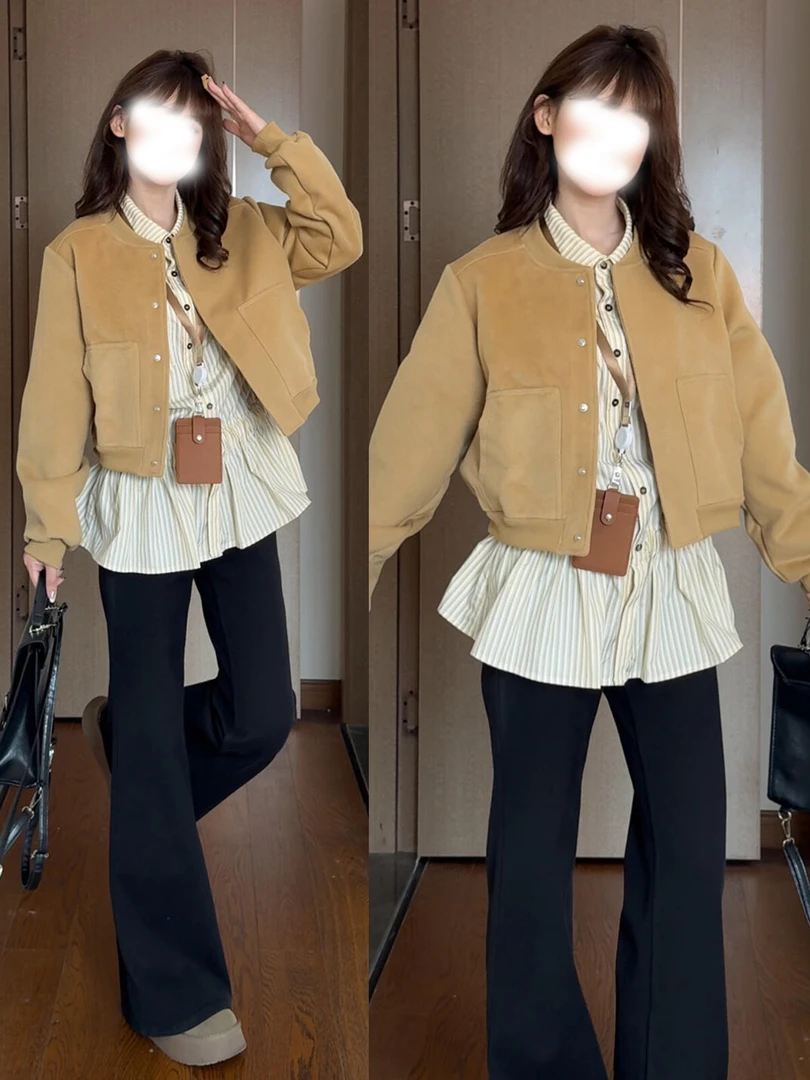 短款卡其复古夹克棒球服外套女秋季2025新款小个子韩系高级感上衣