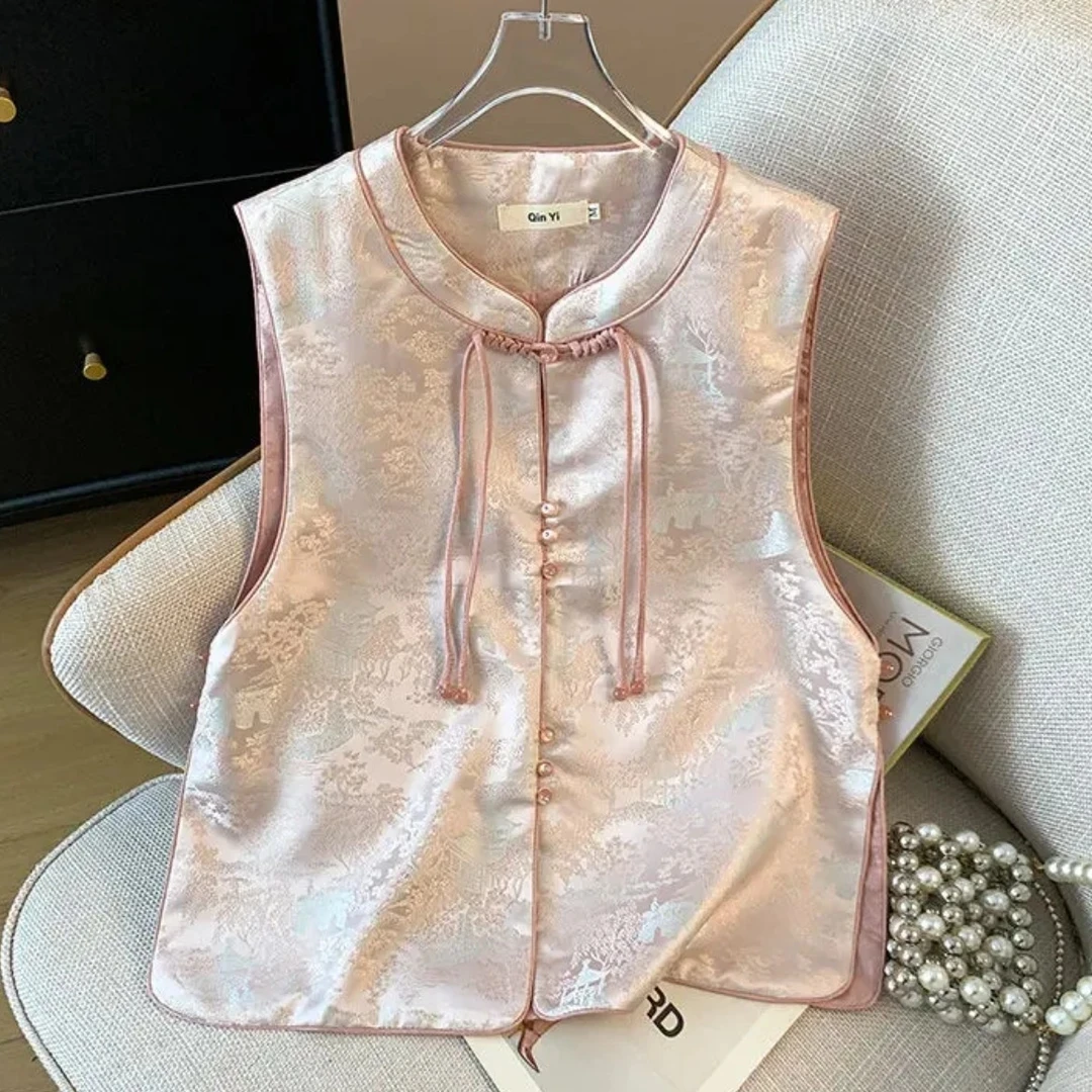 K070马甲上衣女装新中式马甲织锦提花国风年轻款上衣百搭