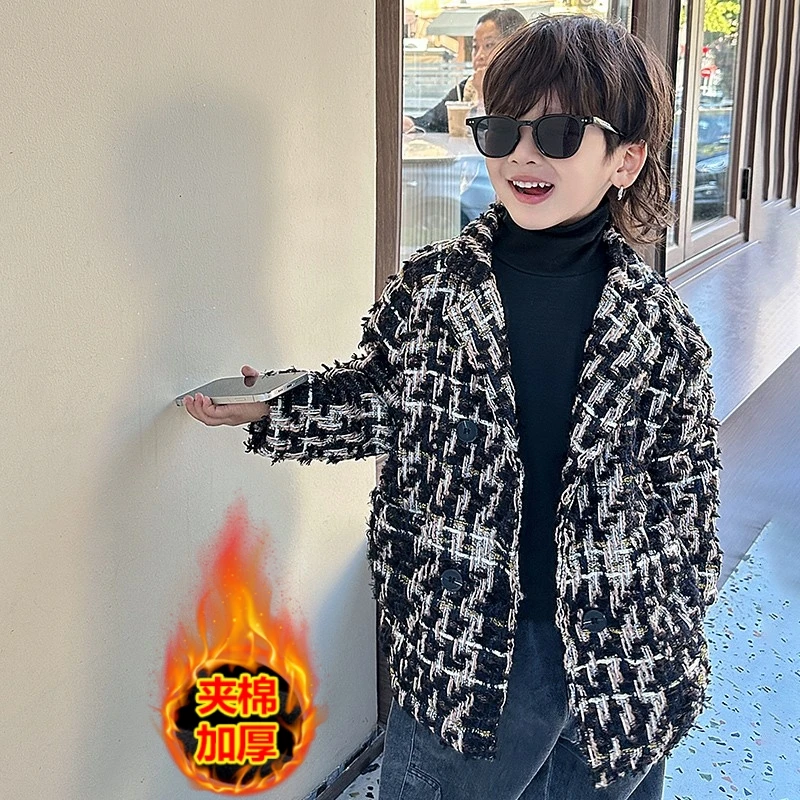 男童小香风外套秋冬装2025新款儿童装帅气男宝宝秋季洋气呢子大衣