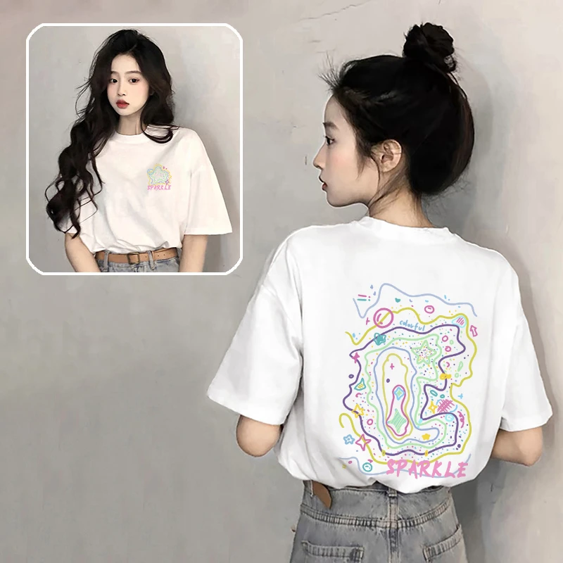 白色字母纯棉内搭短袖t恤女2025年新款欧货大版中长款圆领上衣ins