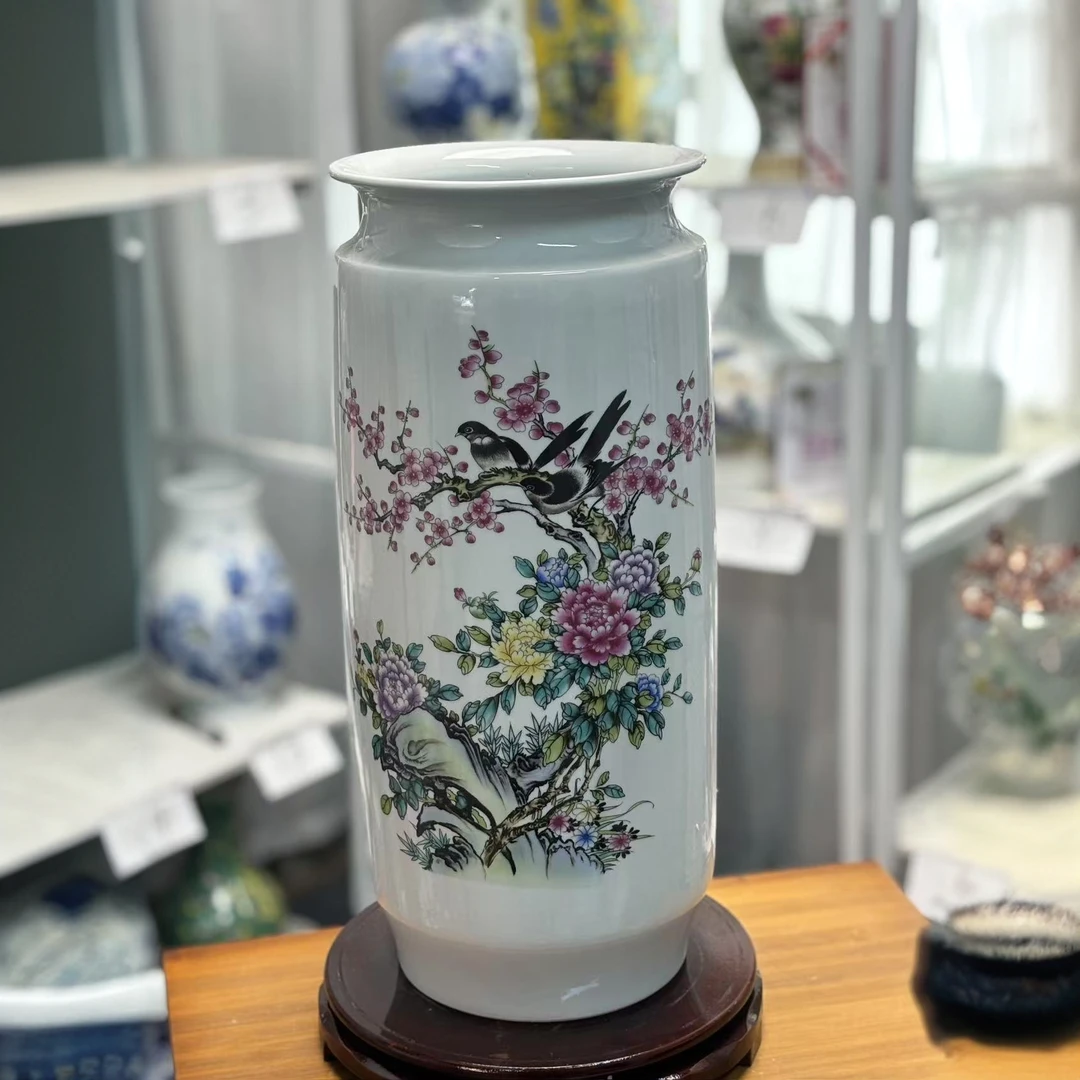 景德镇花鸟画卷缸花瓶
