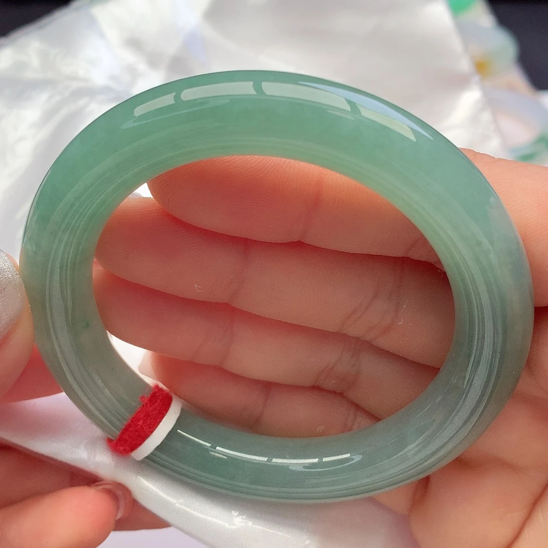 未镶嵌手镯翡翠5455圈口冰湖绿小黄皮闭眼入嘎嘎显白14号