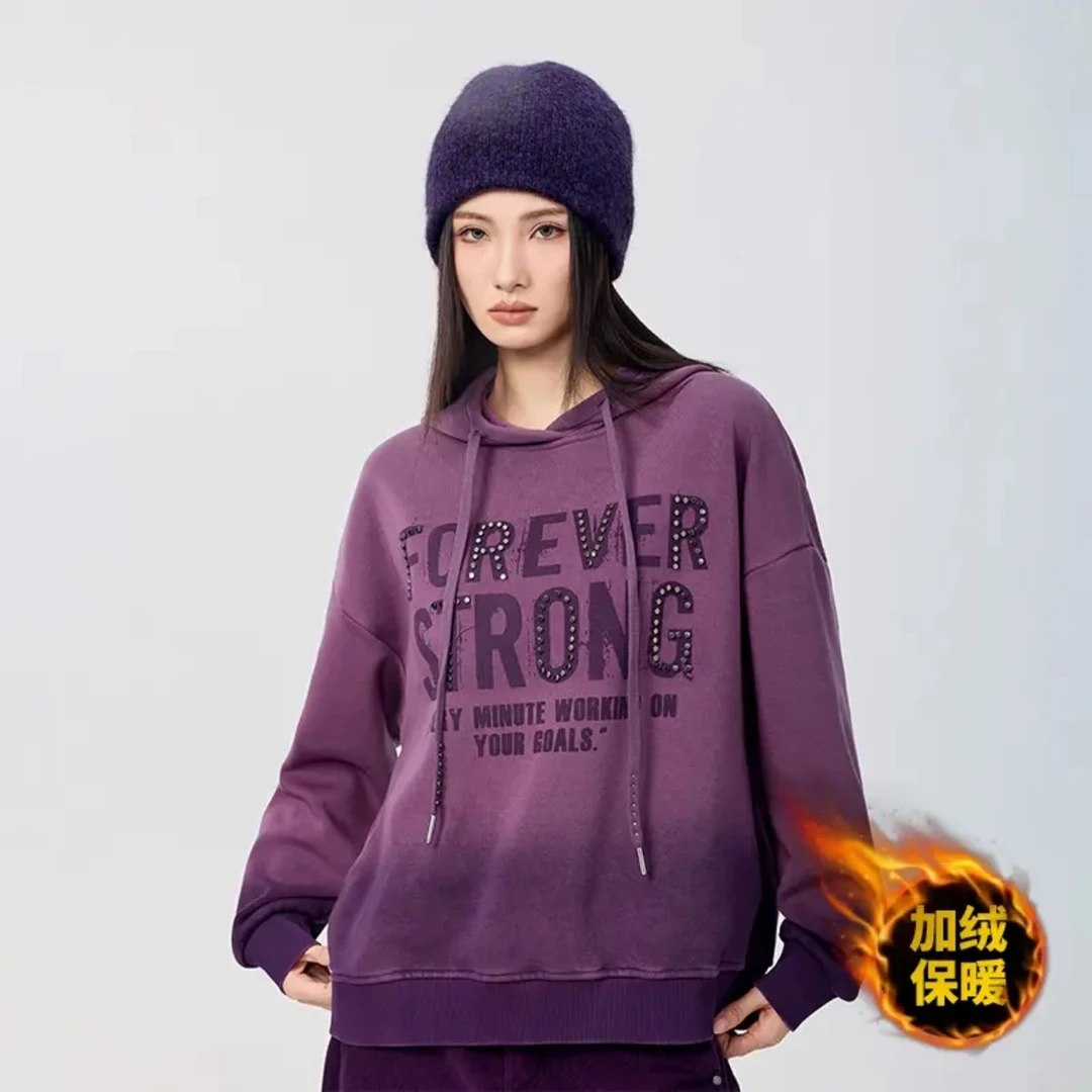 套头印花厚INS风连帽卫衣秋冬季女士女装