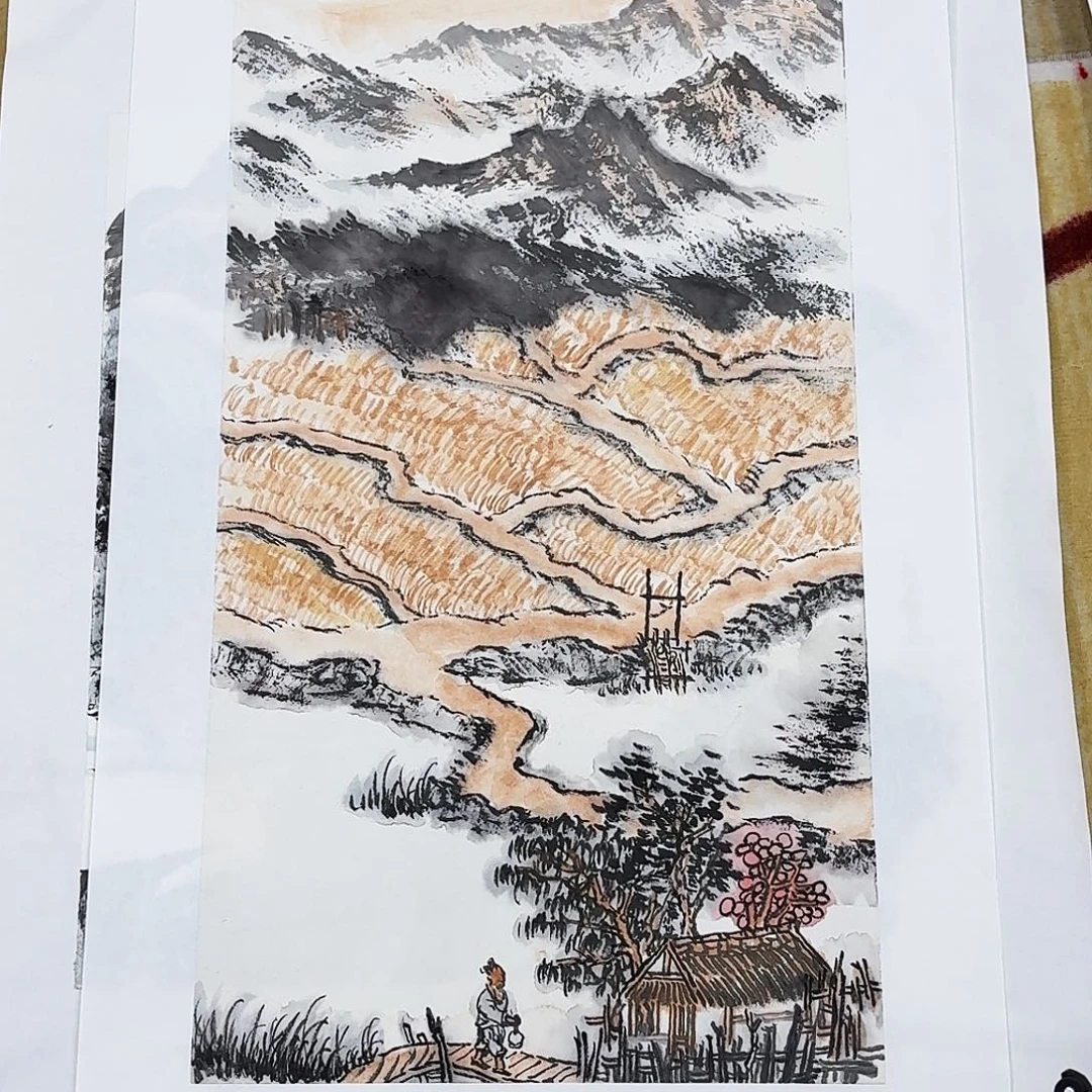 国画四尺四开山水一张