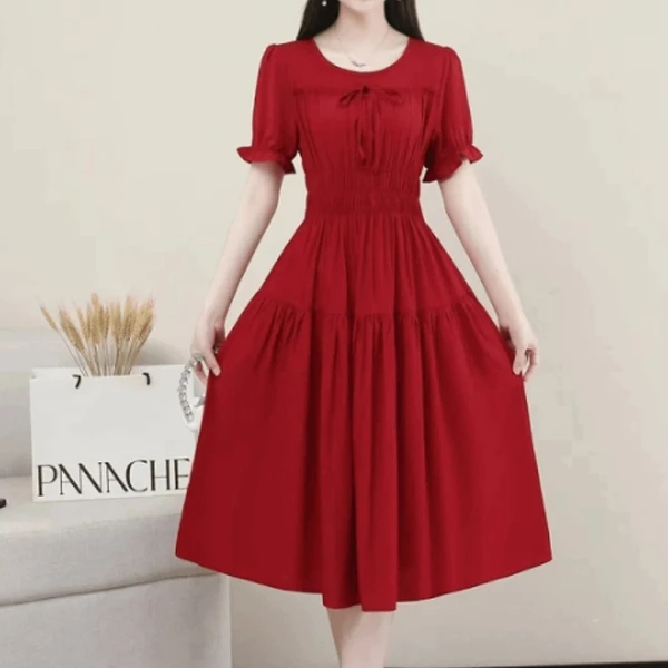 连衣裙气质裙子时尚夏季2025爆款中长款收腰显瘦短袖红色时尚长裙