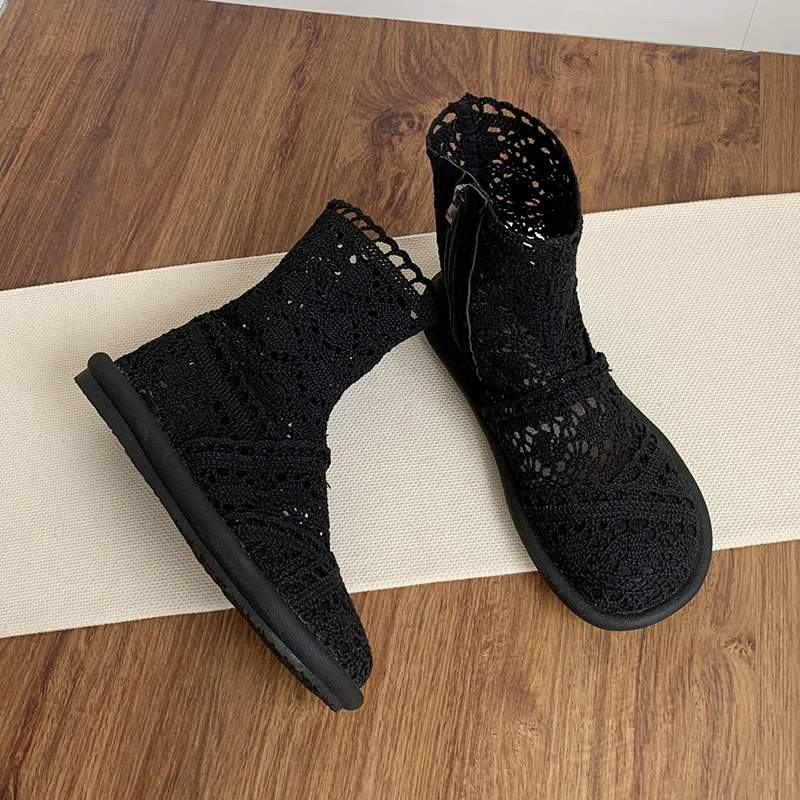 森系文艺凉靴女凉鞋仙女风网靴镂空短靴夏秋百搭单靴薄款马丁靴子