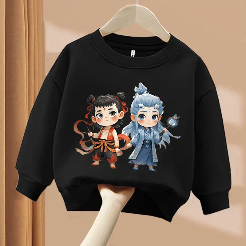 哪吒敖丙魔珠灵珠 亲子圆领长袖宽松卫衣男女童儿童春秋季出游ins