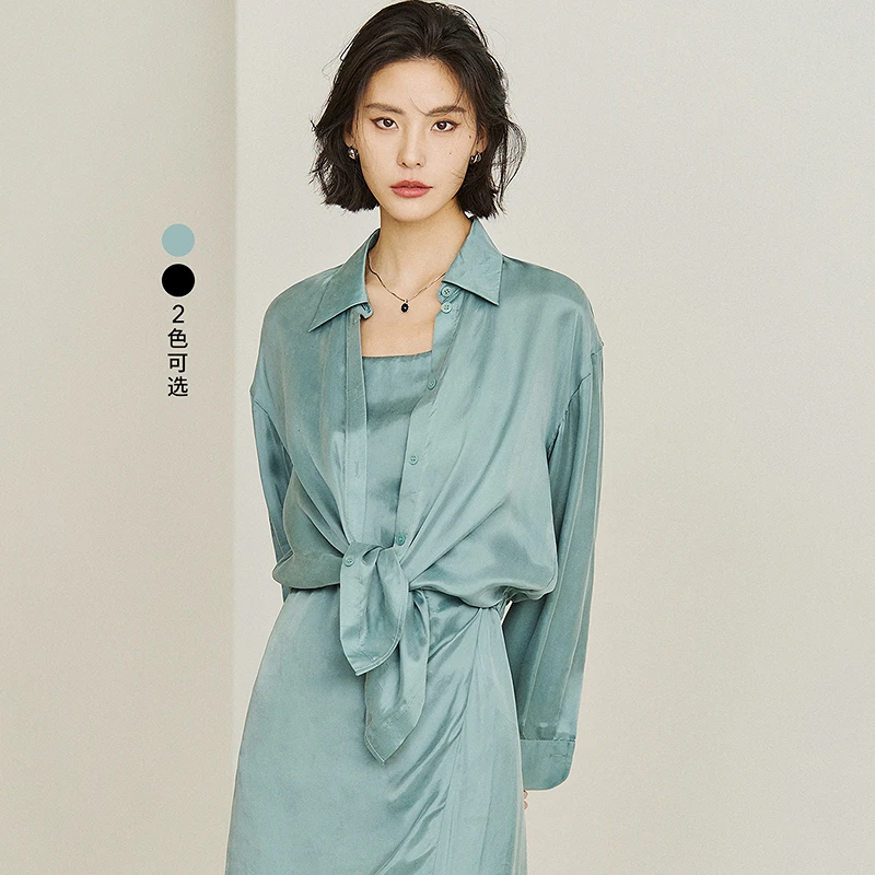 【一秒入夏】【商场同款】LILY夏新款女装光泽感垂坠衬衫124200C4503