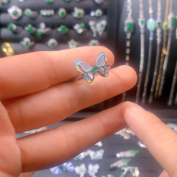 翡翠戒指银S925镶嵌戒指